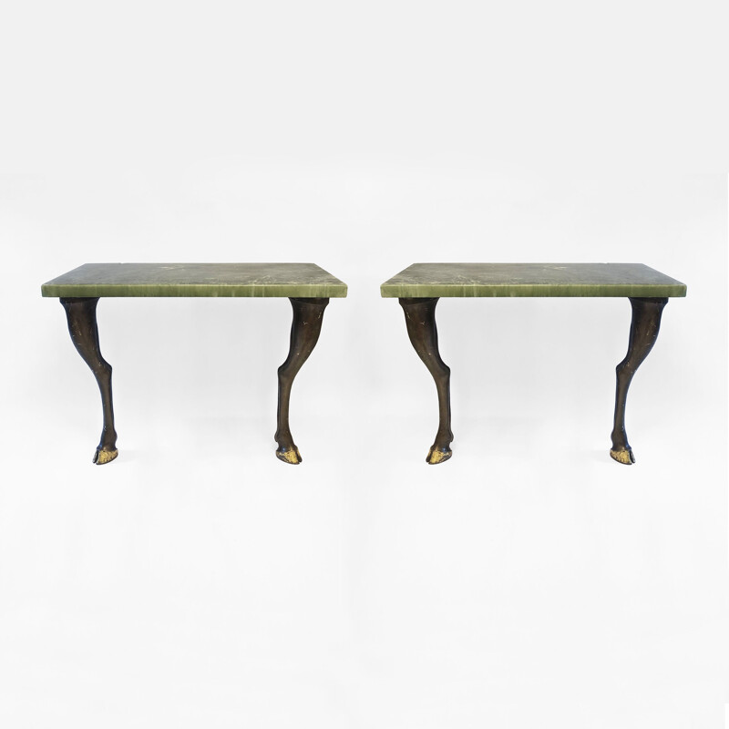 Table console vintage en marbre et résine sabots sculptés en pied de cheval Art Déco 1930