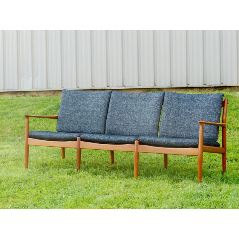 Glostrup Mobelfabrik living room set in teak and blue fabric, Grete JALK - 1960s