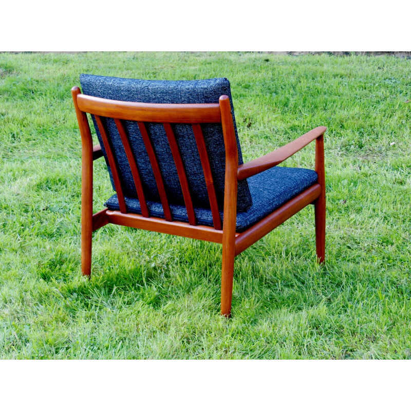 Glostrup Mobelfabrik living room set in teak and blue fabric, Grete JALK - 1960s