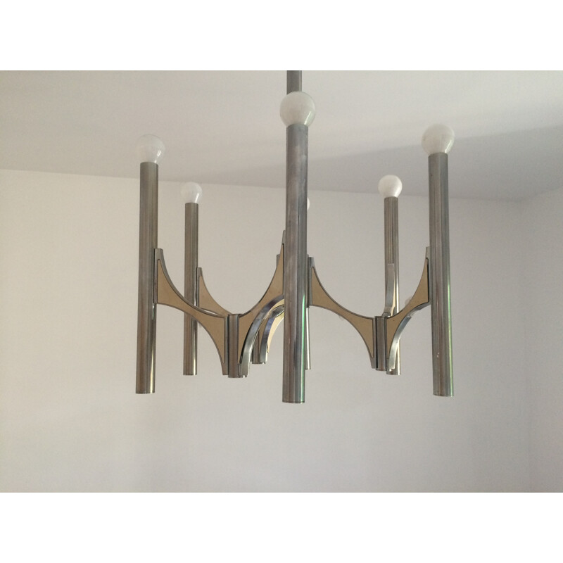 Italian chandelier in metal and glass, Gaetano SCIOLARI - 1970s