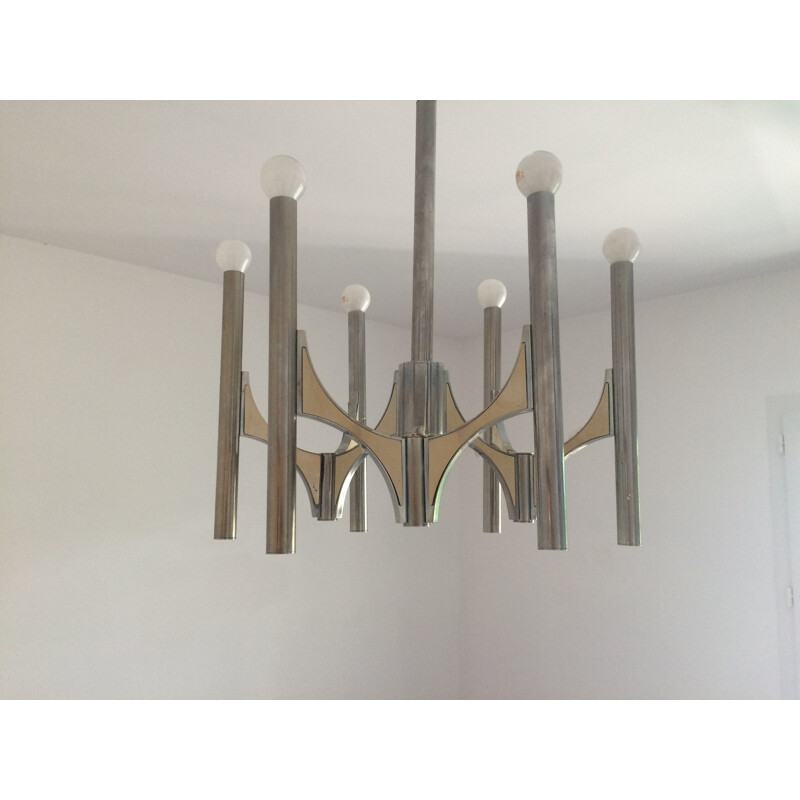 Italian chandelier in metal and glass, Gaetano SCIOLARI - 1970s