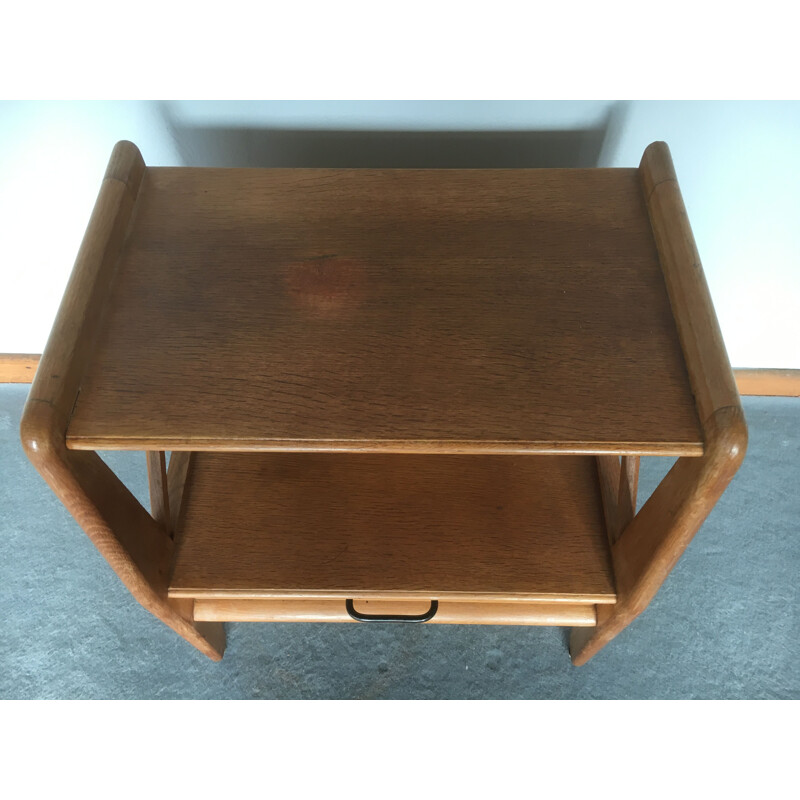 Vintage night table with compass feet oak sofa bedside table 1950s