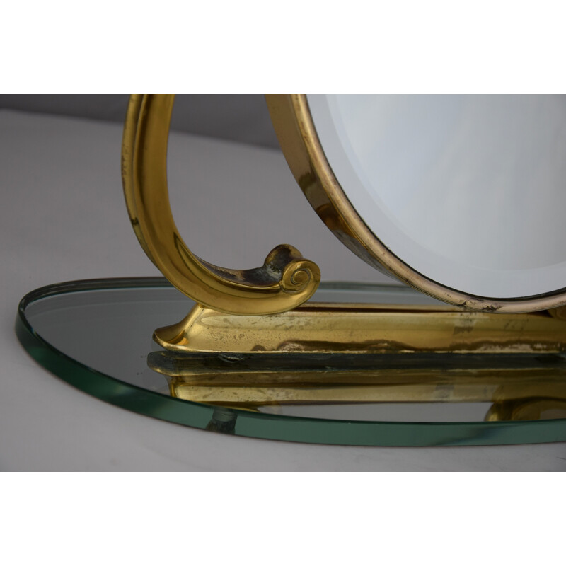 Specchio da tavolo o vanità in ottone vintage, Italia 1940
