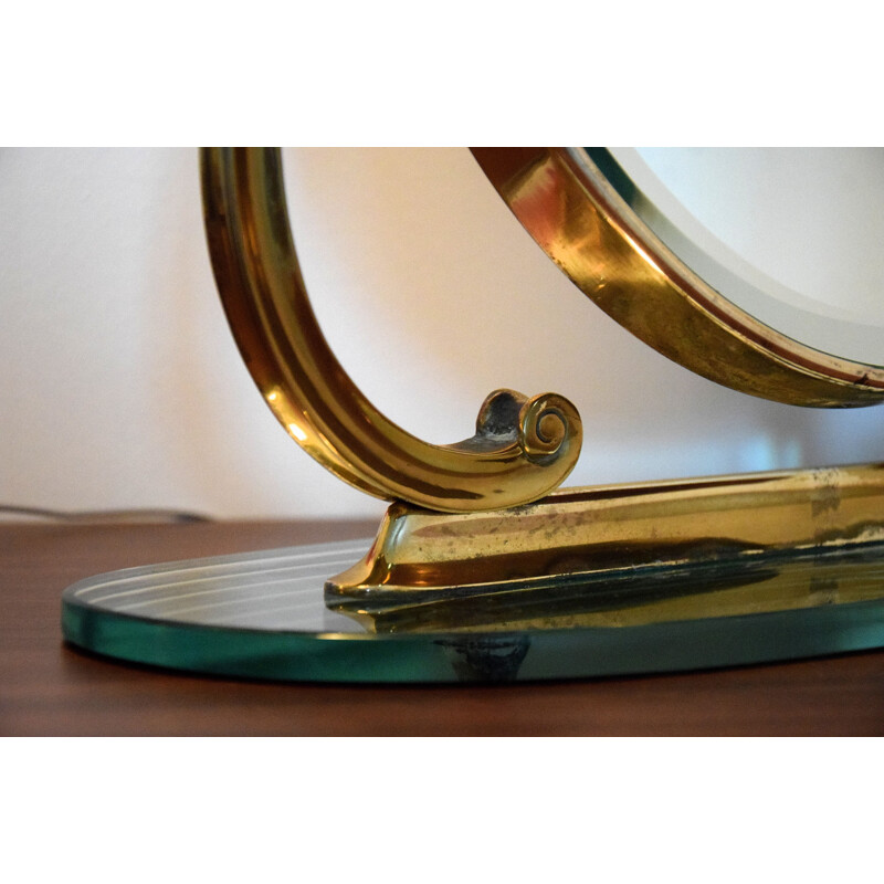 Vintage brass table mirror or vanity, Italy 1940