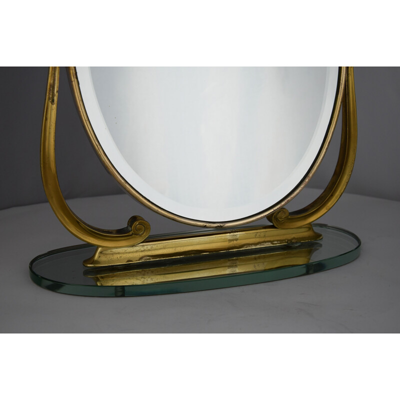 Vintage brass table mirror or vanity, Italy 1940