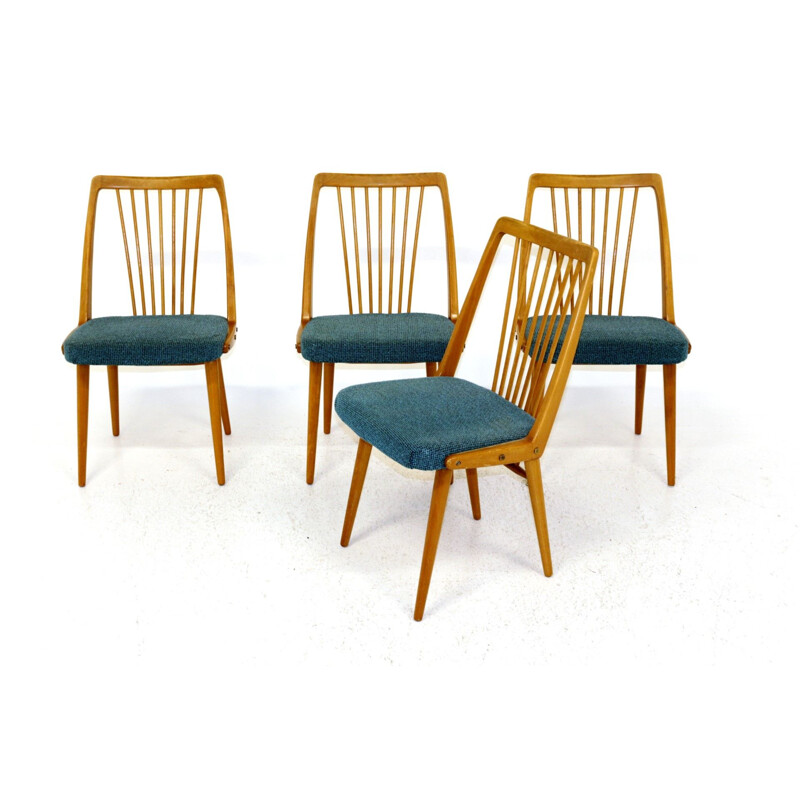 Lot de 4 chaises vintage en hêtre Suède 1950