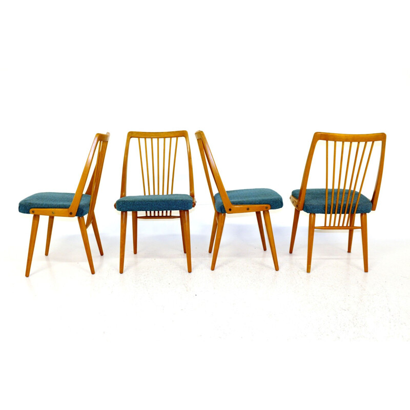 Lot de 4 chaises vintage en hêtre Suède 1950