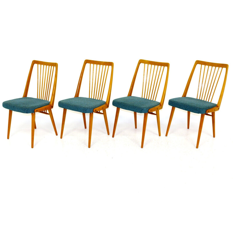 Lot de 4 chaises vintage en hêtre Suède 1950