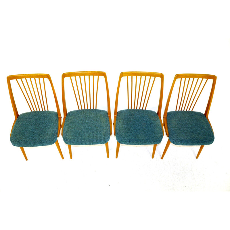 Set of 4 vintage beech chairs Sweden 1950s