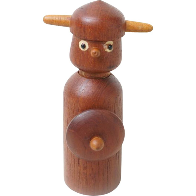 Vintage screwed bottle stopper teak wood Danish Viking