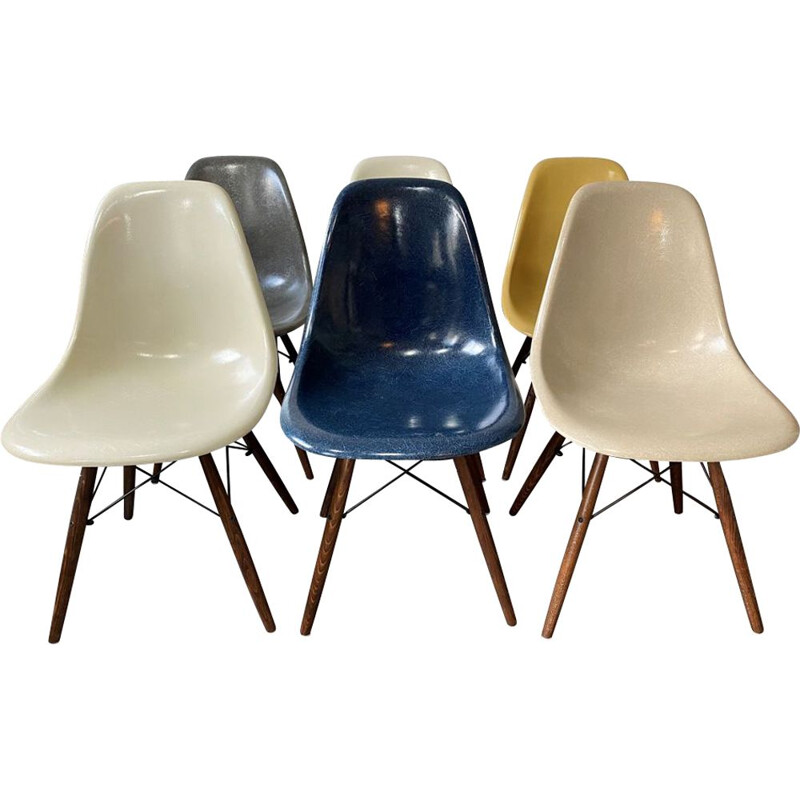 Set of 6 vintage DSW Charles and Ray Eames 1950 chairs