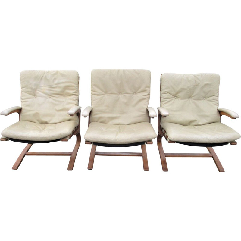 Set of 3 vintage Armchairs Rybo Rykken & Co Norway 1970s