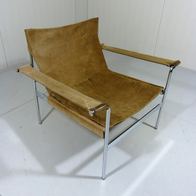 Tecta "D99" lounge chair in brown suede and chrome steel, Hans KÖNEKE - 1960s