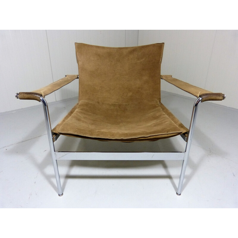 Tecta "D99" lounge chair in brown suede and chrome steel, Hans KÖNEKE - 1960s