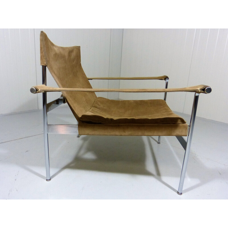 Tecta "D99" lounge chair in brown suede and chrome steel, Hans KÖNEKE - 1960s