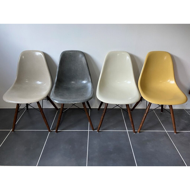 Set of 4 vintage elephant grey walnut eames herman miller chairs 1950s