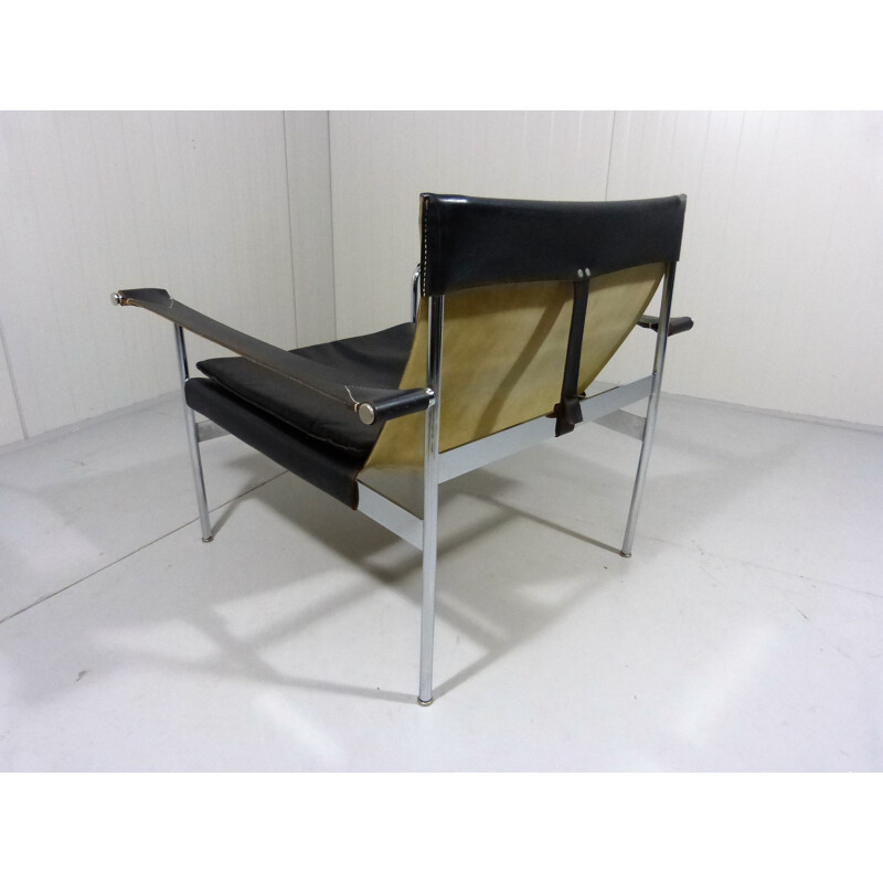 Tecta "D99" easy chair in black leather and chrome steel, Hans KÖNEKE - 1960s