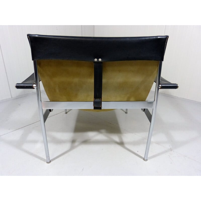 Fauteuil lounge "D99" Tecta en cuir noir et acier chromé, Hans KÖNEKE - 1960