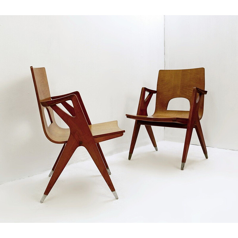 Pair of vintage chairs By Ico Parisi For Malatesta And Mason Italy 1950s