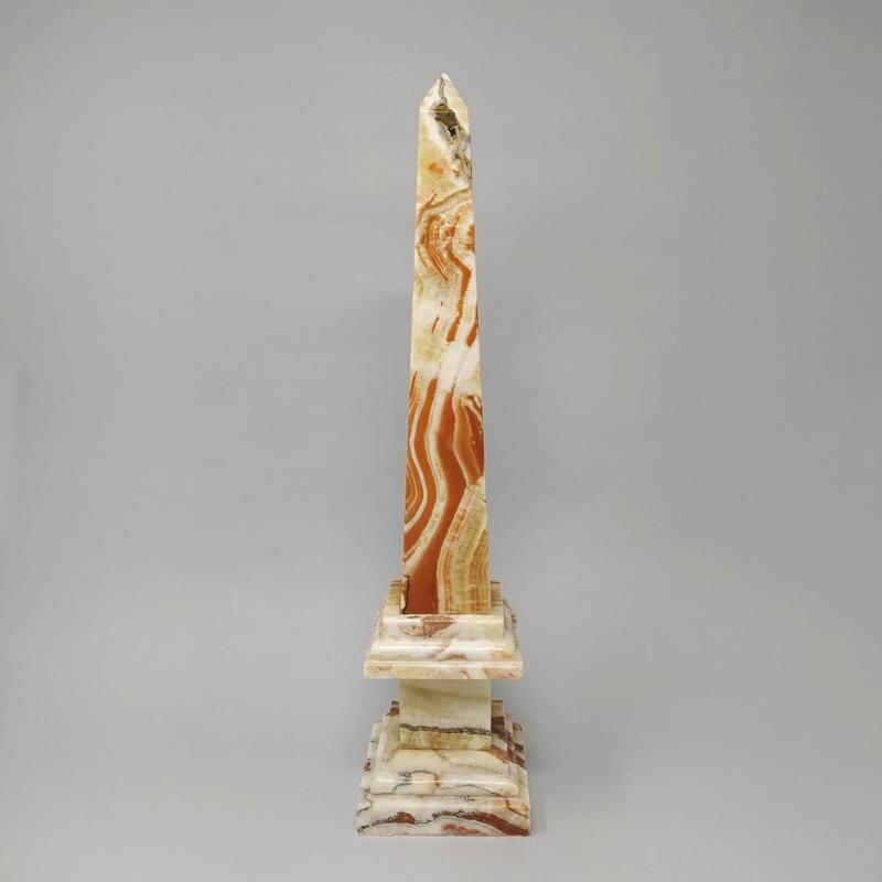 Vintage Marble Obelisk Sculpture Handman  RedBrown Italian 1960s 