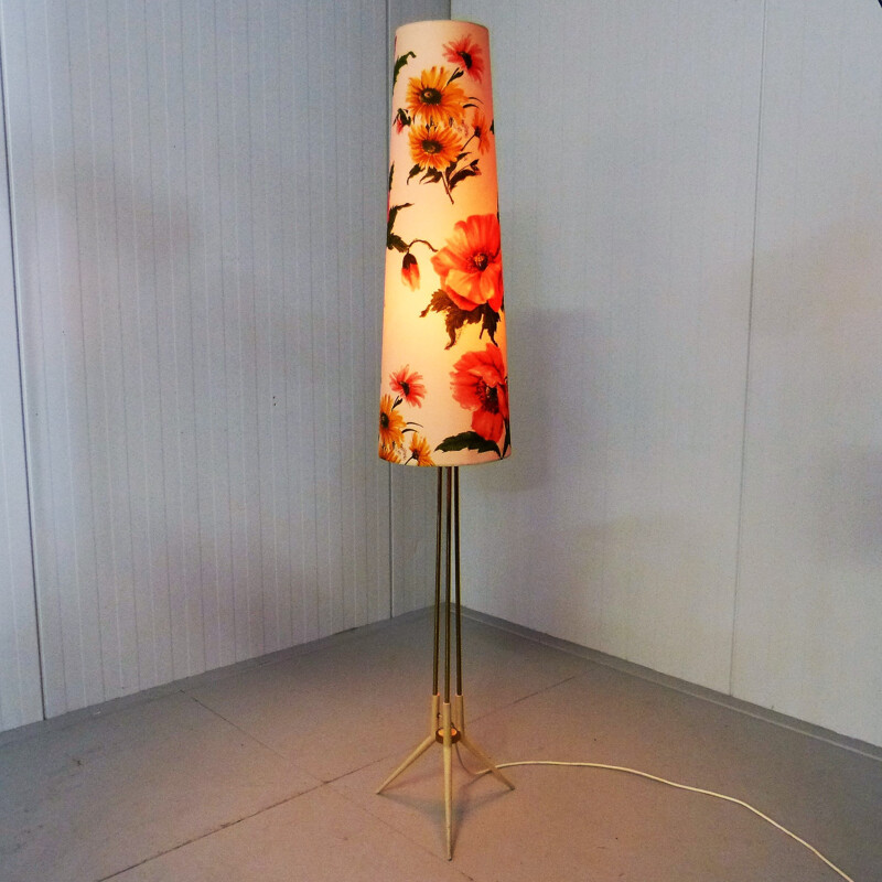 Flower printed floor lamp in brass  - 1950s