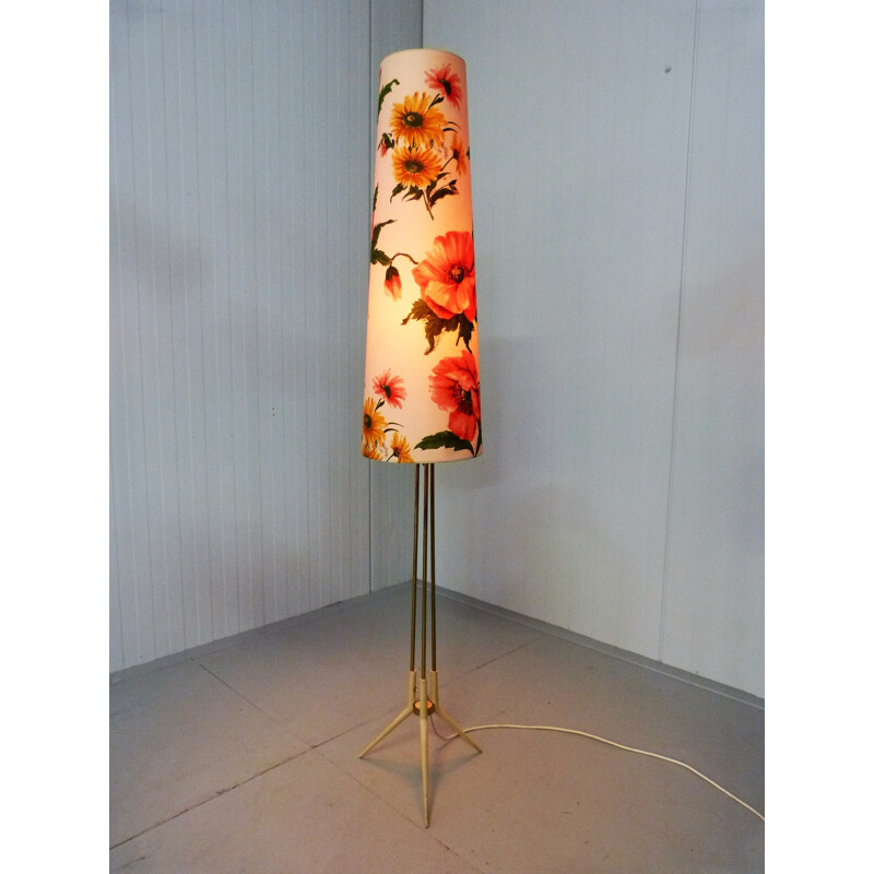 Flower printed floor lamp in brass  - 1950s