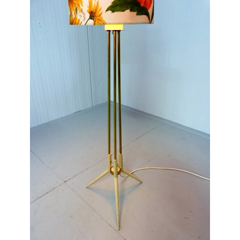 Flower printed floor lamp in brass  - 1950s