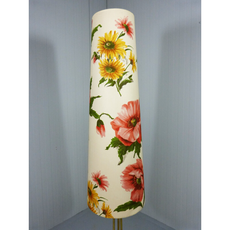 Flower printed floor lamp in brass  - 1950s