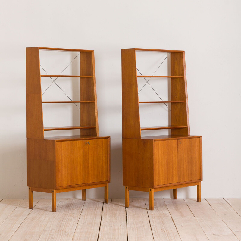 Pair of vintage bookcases in teak of Christian Linneberg shelving Danish