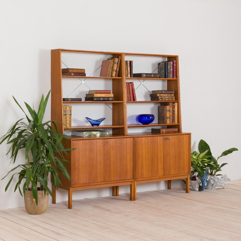 Pair of vintage bookcases in teak of Christian Linneberg shelving Danish