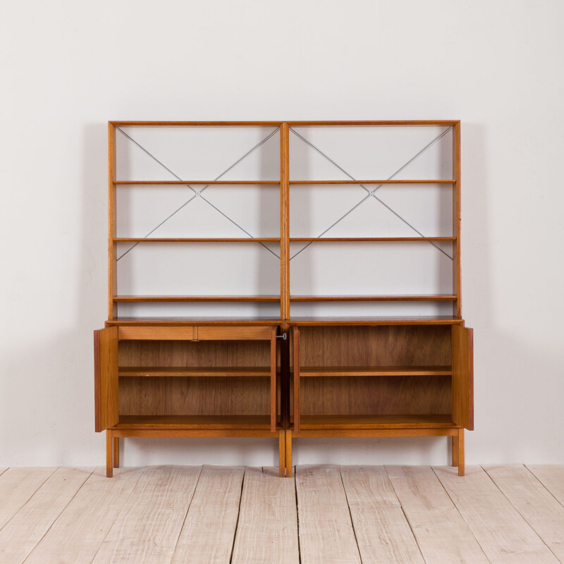 Pair of vintage bookcases in teak of Christian Linneberg shelving Danish