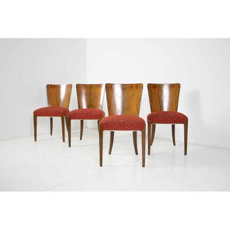 Conjunto de 4 cadeiras Art Deco vintage H-214 de Jindrich Halabala para UP Závody 1950
