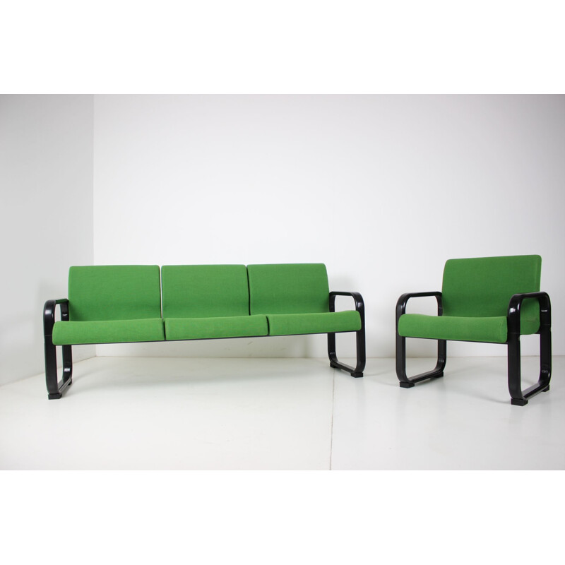 Set of vintage 3-seather sofa and armchair, Germany, 1970s