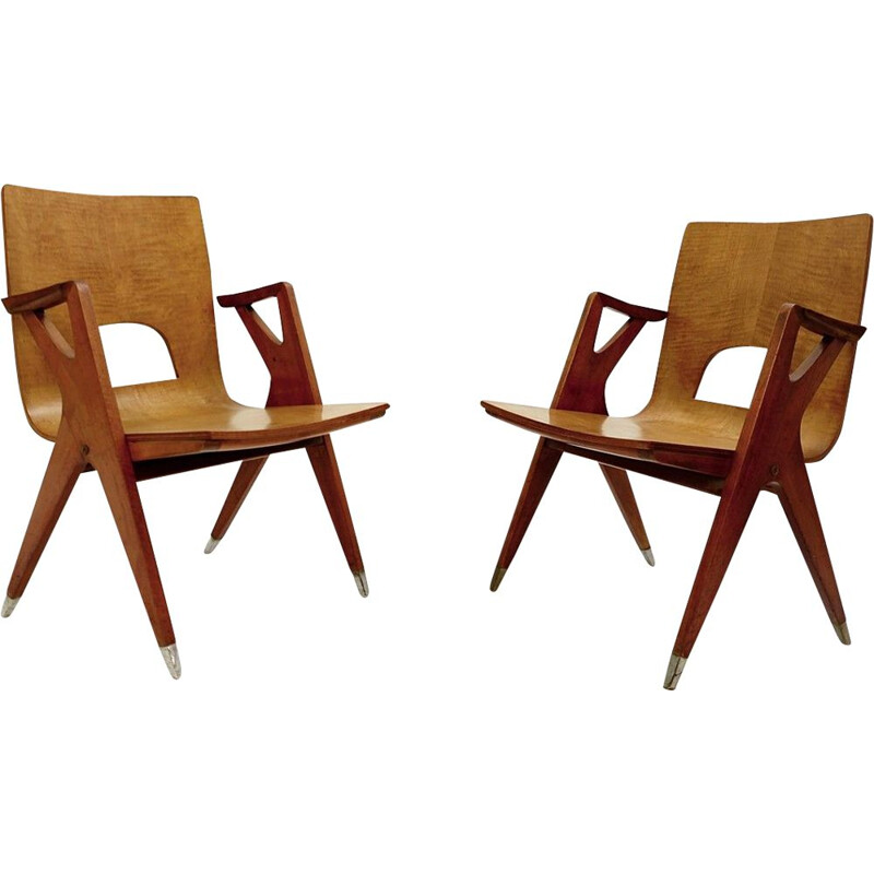 Pair of vintage chairs By Ico Parisi For Malatesta And Mason Italy 1950s