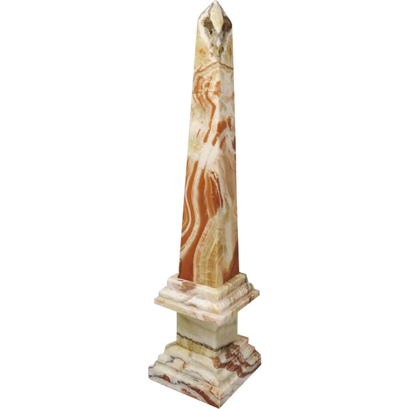 Vintage Marble Obelisk Sculpture Handman  RedBrown Italian 1960s 