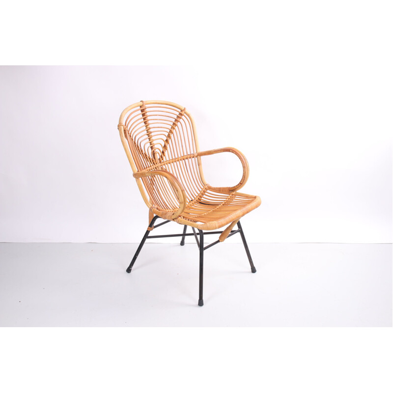 Vintage Noordwolde bamboo lounge chair 1950s