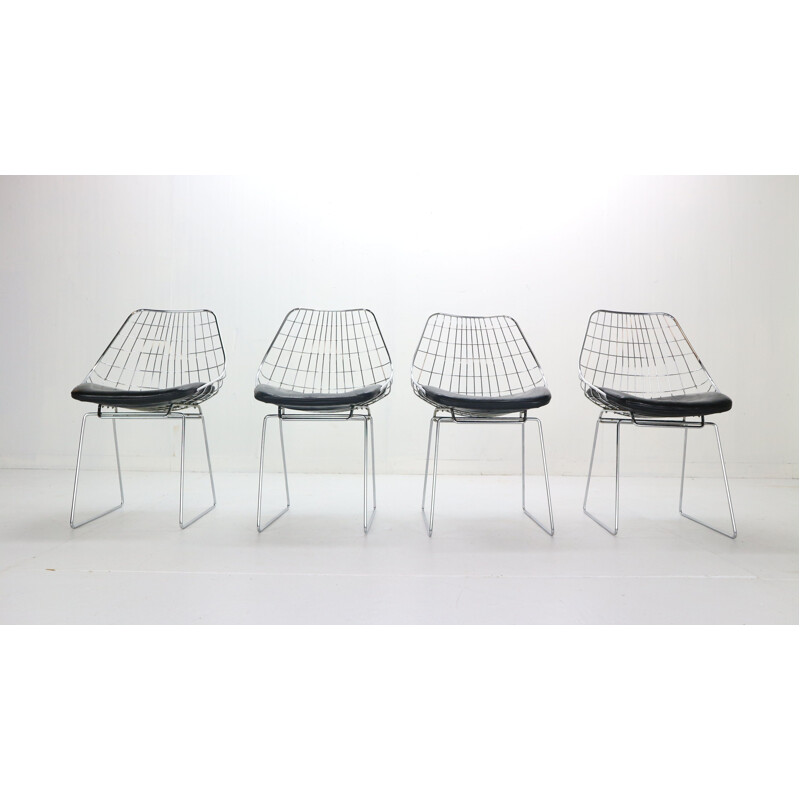 Set of 4 vintage Wire Chairs Model 'SM05' Cees Braakman for Pastoe, 1950s