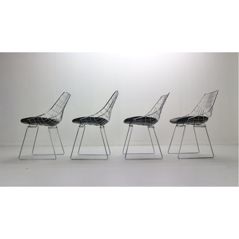 Set of 4 vintage Wire Chairs Model 'SM05' Cees Braakman for Pastoe, 1950s