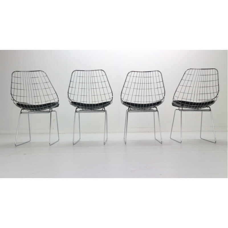 Set of 4 vintage Wire Chairs Model 'SM05' Cees Braakman for Pastoe, 1950s