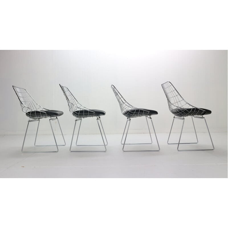 Lot de 4 chaises en fil de fer vintage modèle "SM05" Cees Braakman pour Pastoe 1950