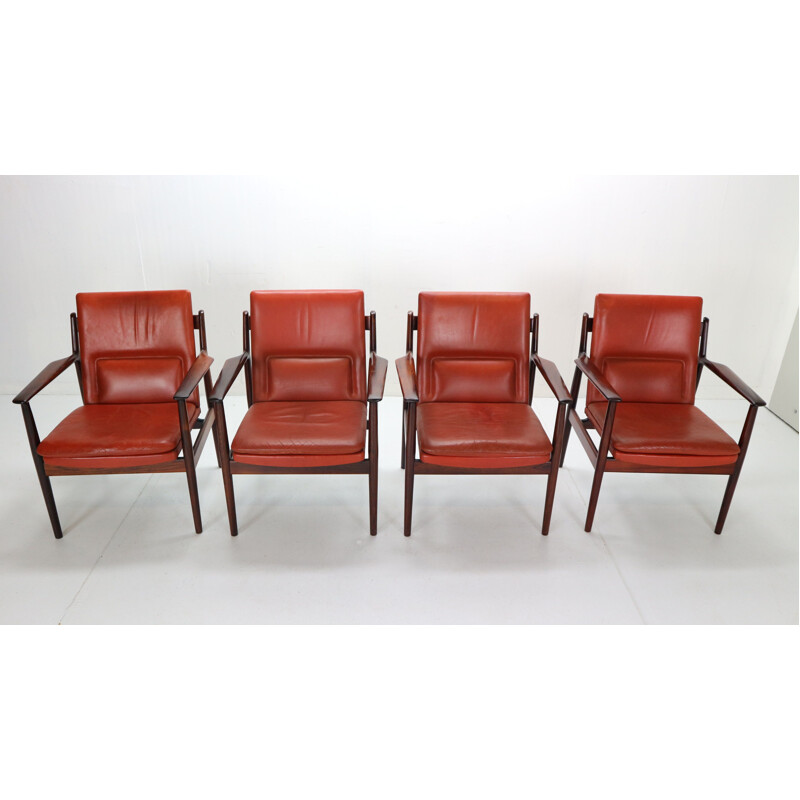 Set of 4 vintage Red Leather Armchairs for Sibast,Arne Vodder  Denmark 1960s