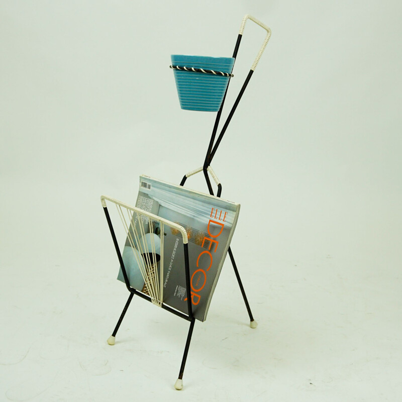 Midcentury Iron and Wire Magazine Rack Danish