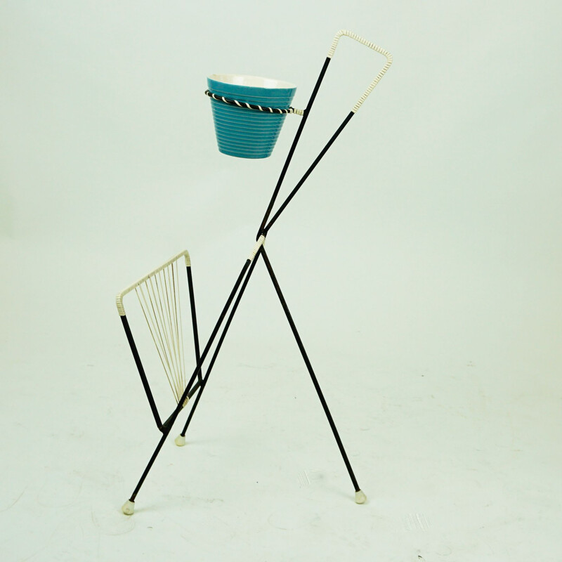 Midcentury Iron and Wire Magazine Rack Danish