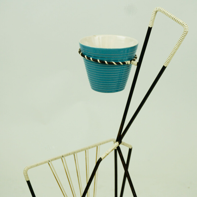 Midcentury Iron and Wire Magazine Rack Danish