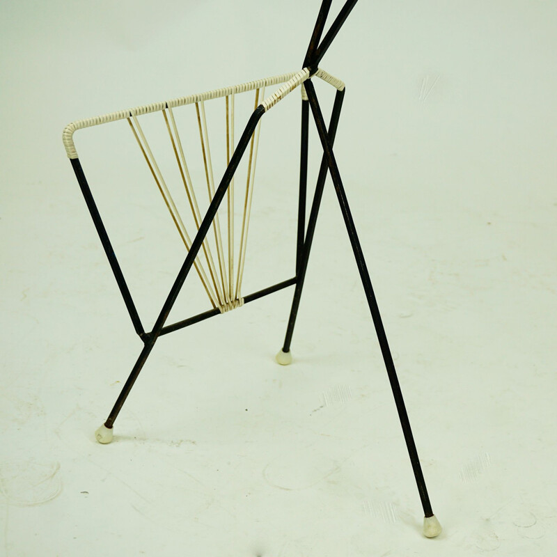 Midcentury Iron and Wire Magazine Rack Danish