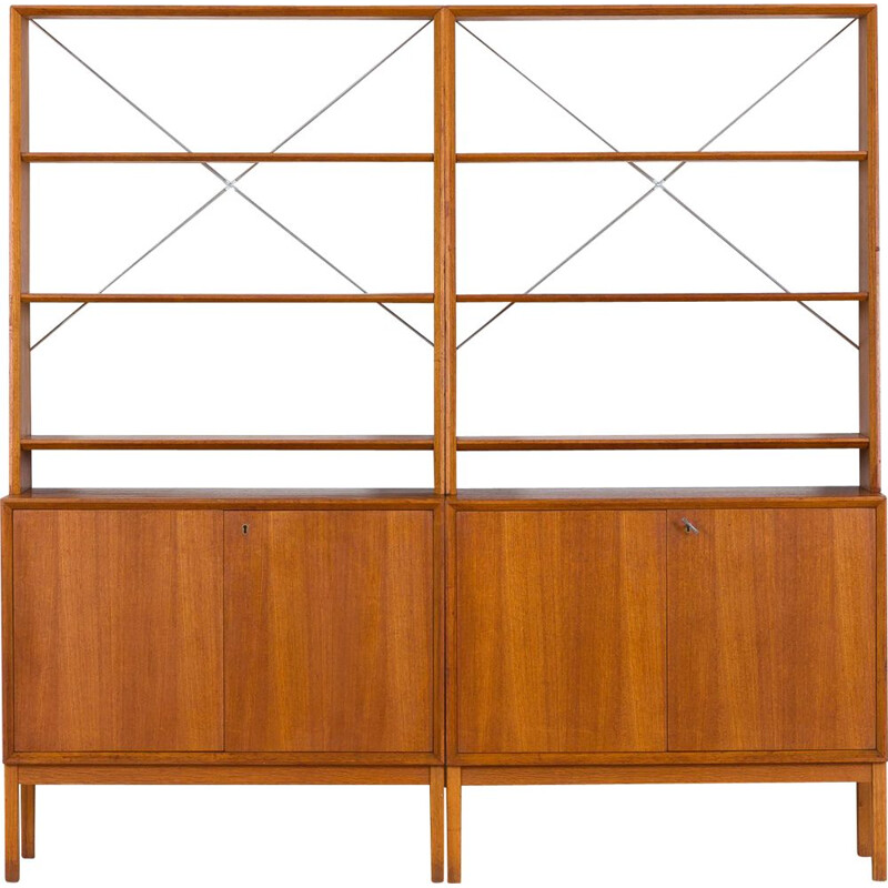 Pair of vintage bookcases in teak of Christian Linneberg shelving Danish