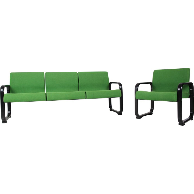 Set of vintage 3-seather sofa and armchair, Germany, 1970s