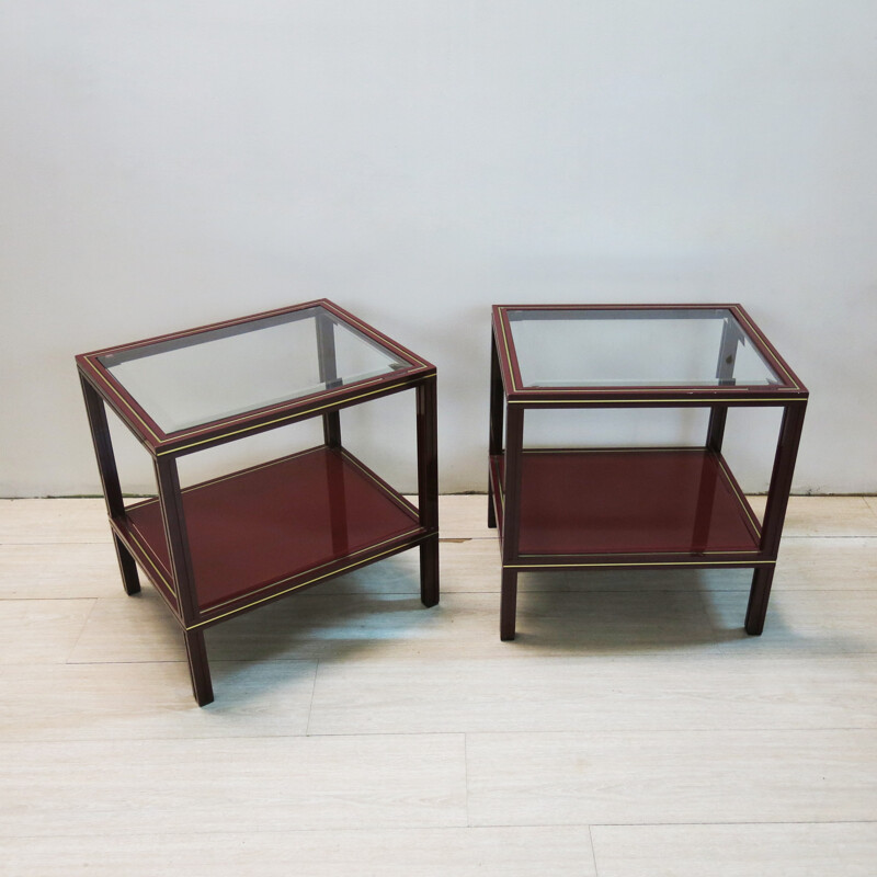 Pair of two side tables in red bordeaux, Pierre VANDEL - 1970s