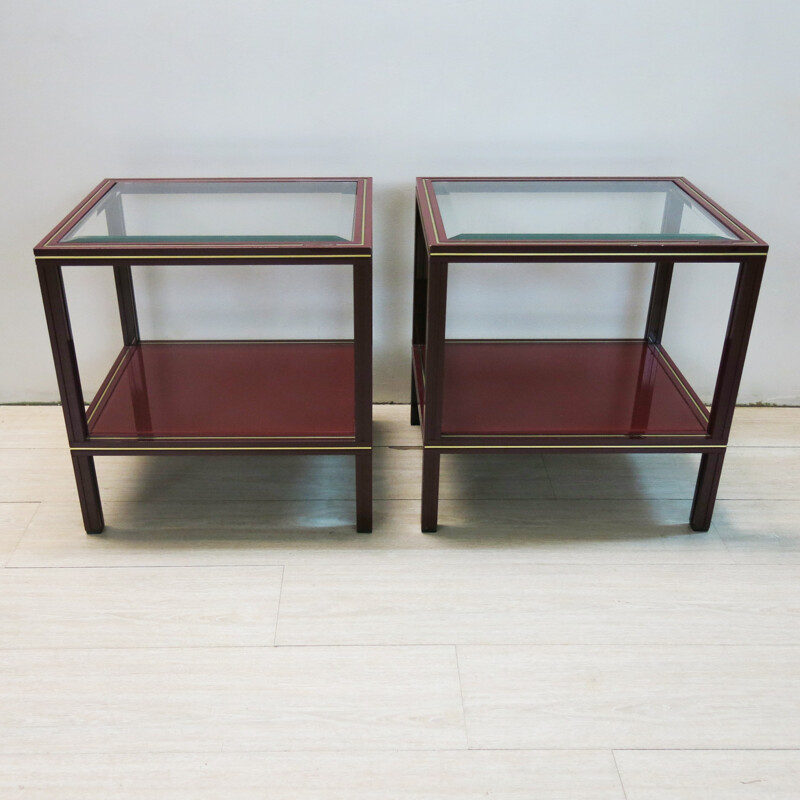 Pair of two side tables in red bordeaux, Pierre VANDEL - 1970s
