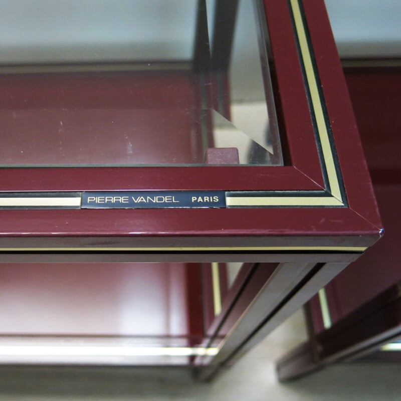 Pair of two side tables in red bordeaux, Pierre VANDEL - 1970s